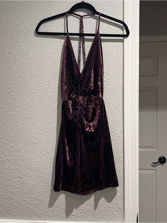 Zara Dresses & Skirts - ZARA Burgundy Velvet Halter Mini Dress Open Back Party Size S